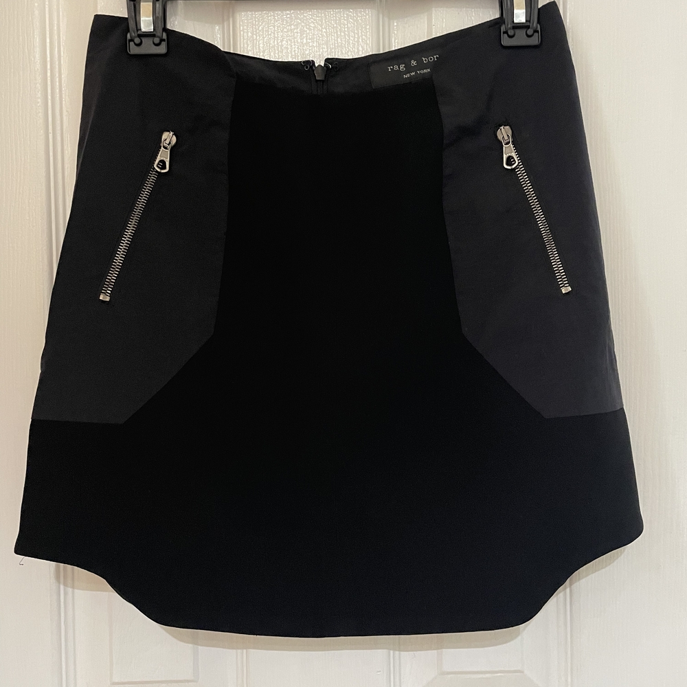 Rag & Bone Two-Tone Black Mini Skirt with Zipper Details